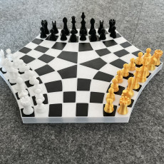 Picture of print of Three player chess board set and puzzle