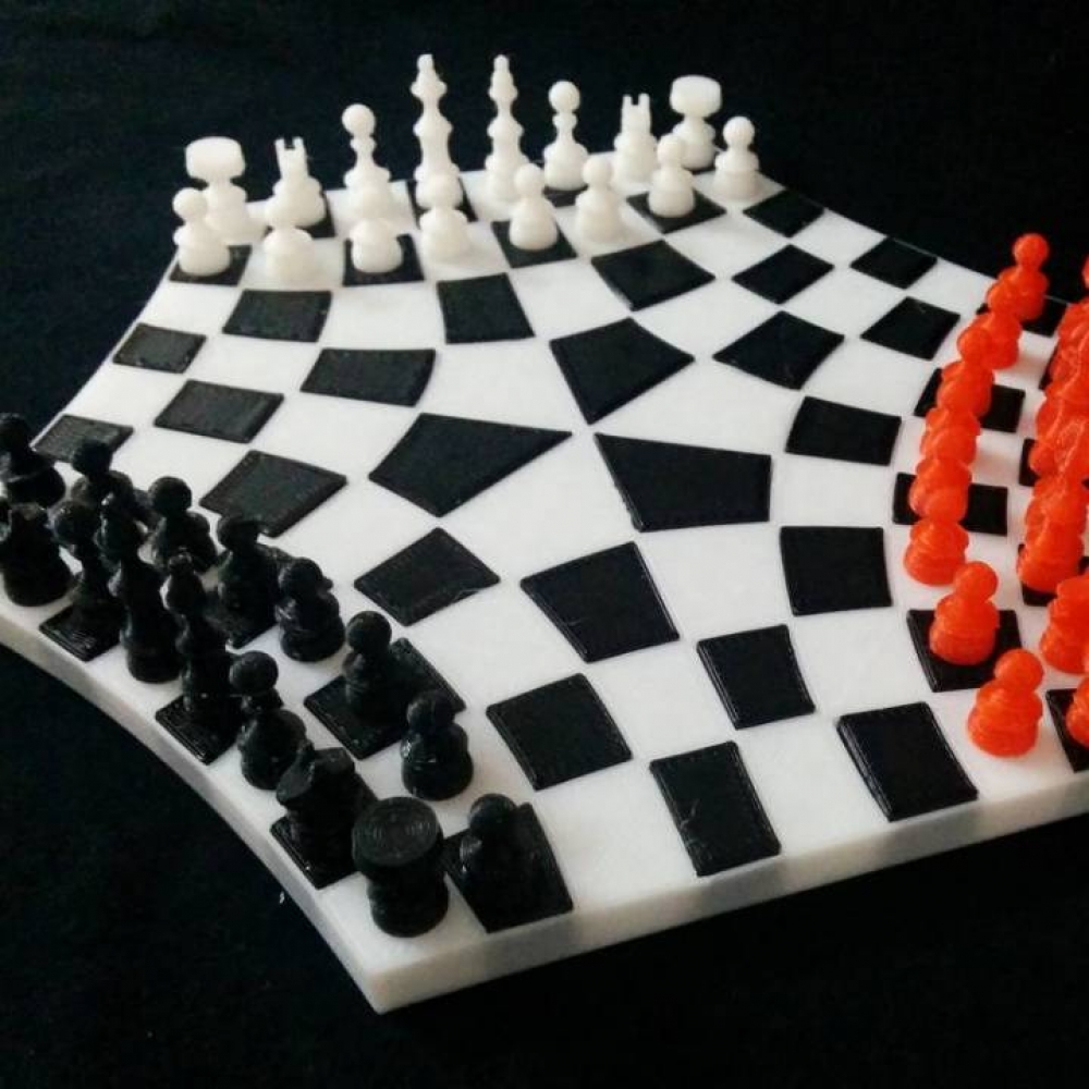 Three player chess board set and puzzle
