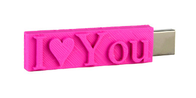 Personalised USB flash drive - 3D printed I LOVE YOU shaped