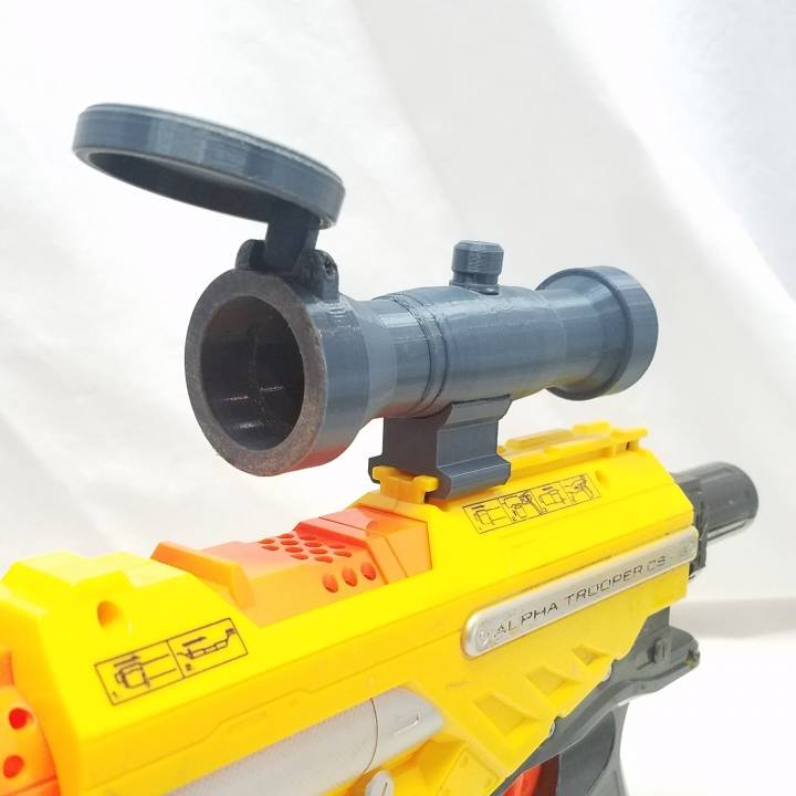 3d Printable Nerf Gun Sniper Scope With C O D Style Reticle By Michael Schneider