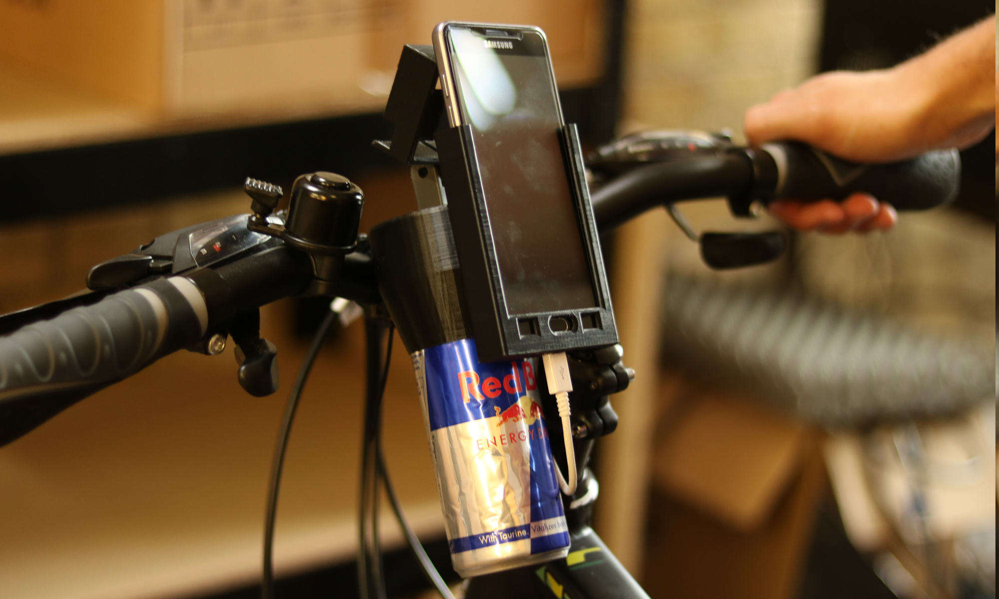 Go pro and phone holder Red Bull can for bike