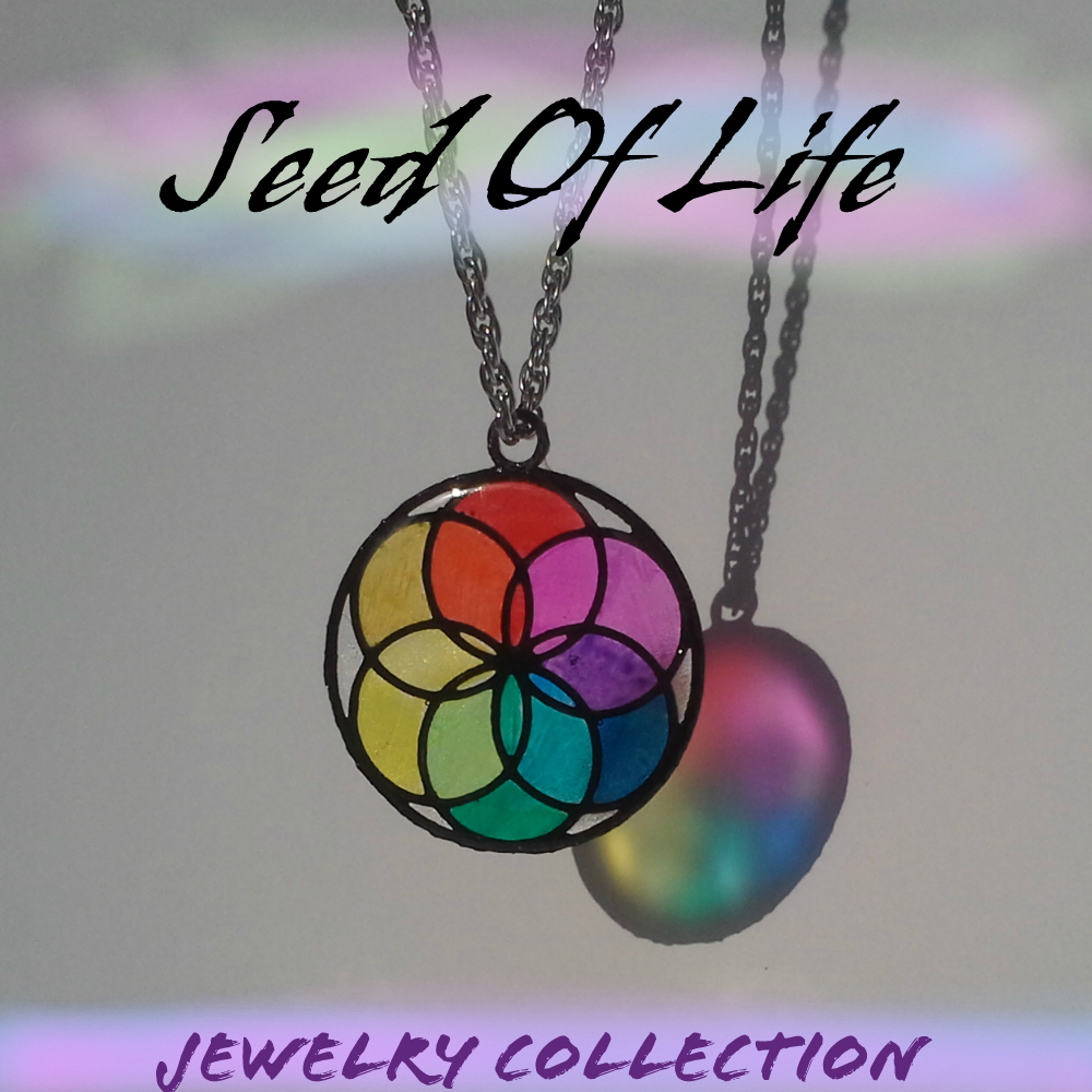 Seed of Life Collection. Pendants for Necklaces, bag tags, earrings or bracelets. Stained Glass Window.