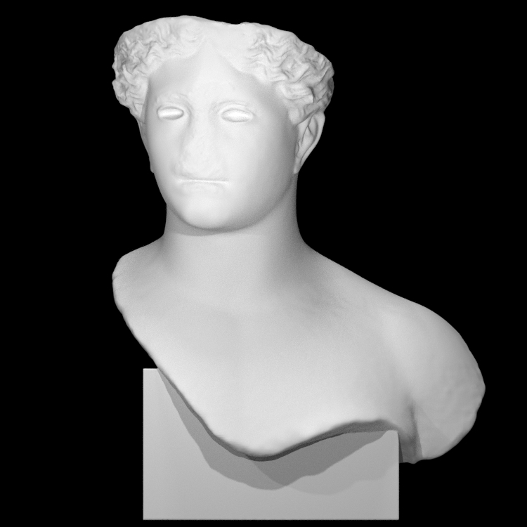Head and part of the chest of a female statue, possibly an acrolith*