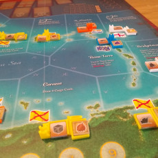 Picture of print of Ports/Harbours for the Boardgame "Merchants & Marauders" or in german "Korsaren der Karibik"