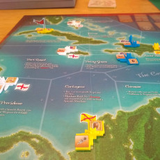 Picture of print of Ports/Harbours for the Boardgame "Merchants & Marauders" or in german "Korsaren der Karibik"