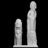 Limestone figure of an old man and boy and Stone figure of old man holding a serpent staff image