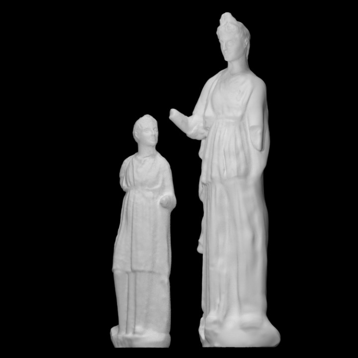 Marble funerary statue of a maiden and a little girl