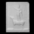 Carved stone slab of man standing on horse image