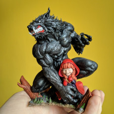 Picture of print of Little Red Riding Hood and her new best friend!