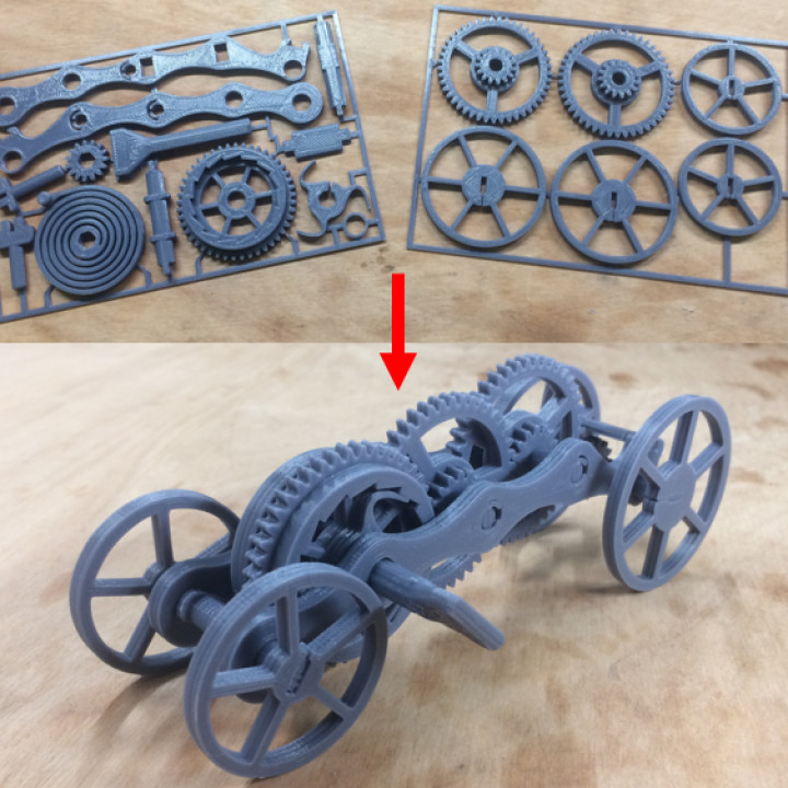 Fully 3D-printable wind-up car gift card