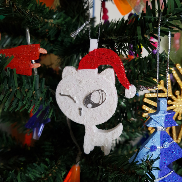 $1.50Christmas tree ornament_snow cat with Santa hat
