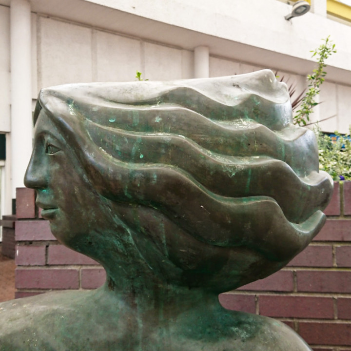 Head of Monmouth Walk sculpture in Cwmbran, South Wales, UK