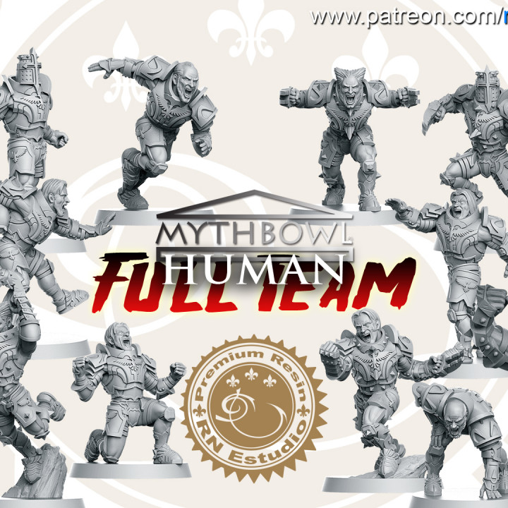 3D Printable Human Team 16 miniatures Fantasy Football 32mm by RN